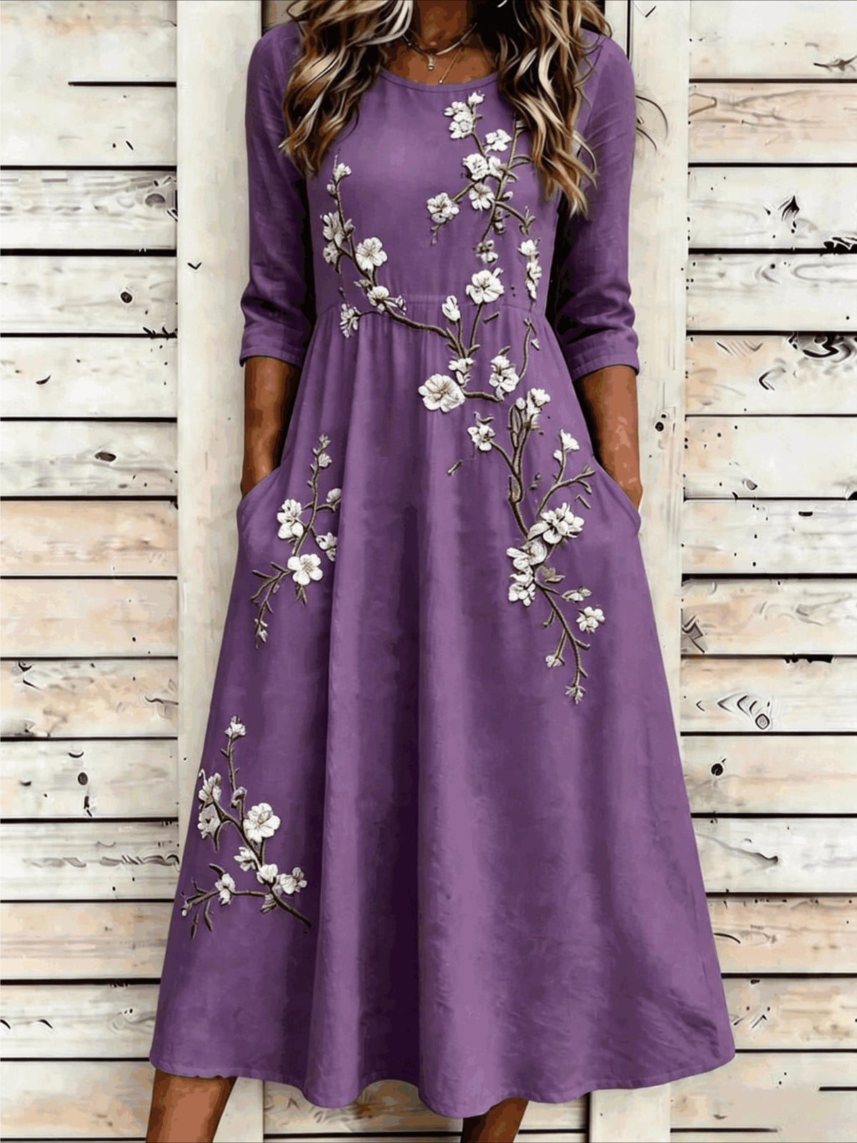 Printed Casual Round Neck Half Sleeve Mid Dress