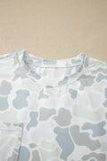 Multicolour Camouflage Print Casual Tee Drawstring Short Set