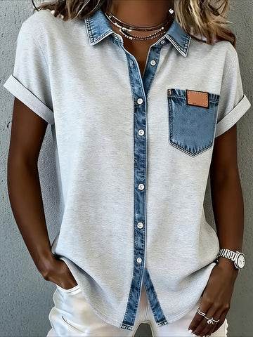 Fashion Short Sleeve Button-Up Blouse