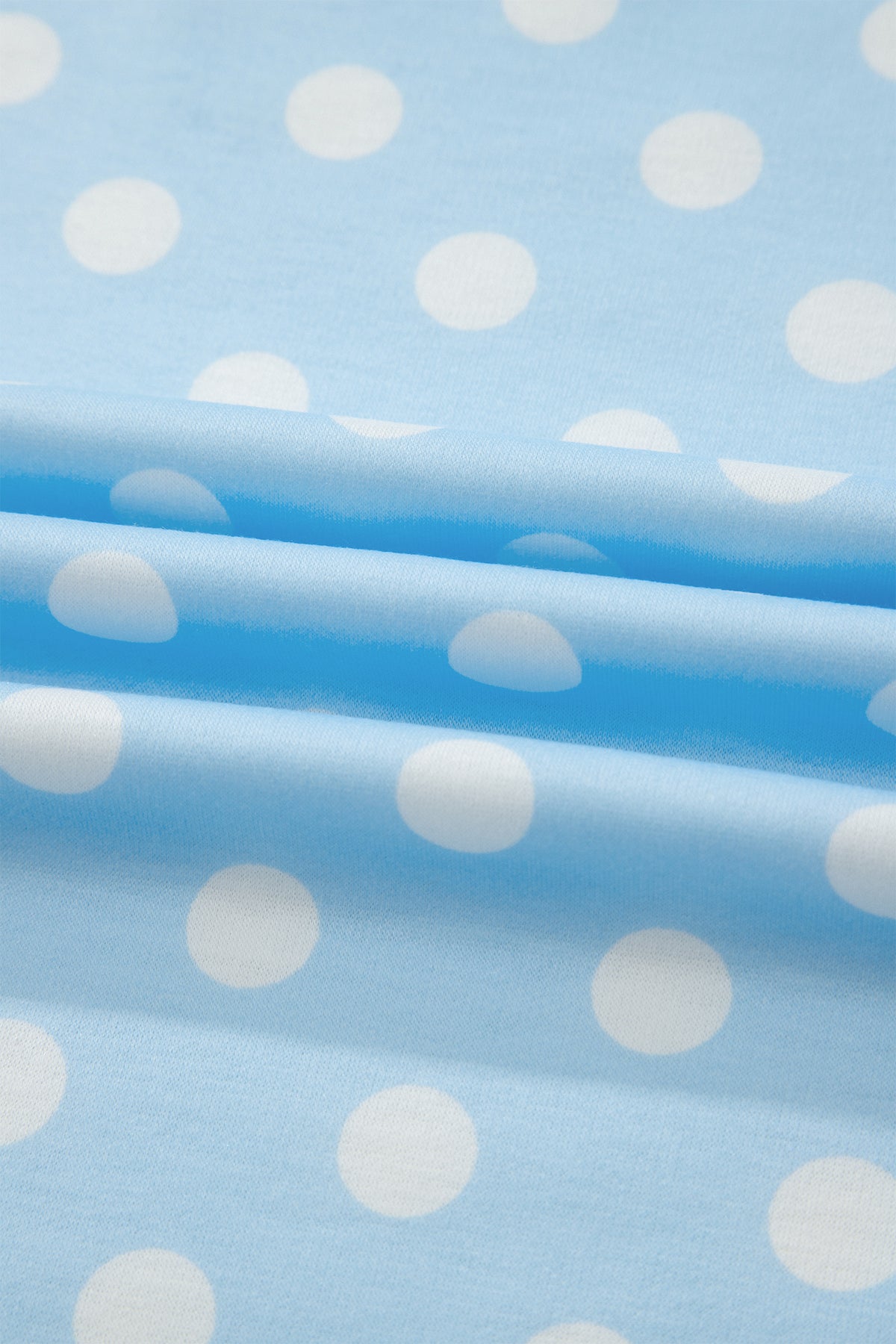 Sky Blue Polka Dot Print Color Block Trim Mock Neck Short Set