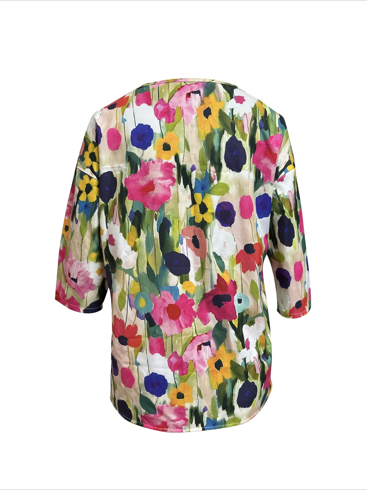 Floral Print Crew Neck Blouse, Casual 3/4 Sleeve Top