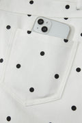 White Polka Dot Print Embroidered Scallop Hem Shorts