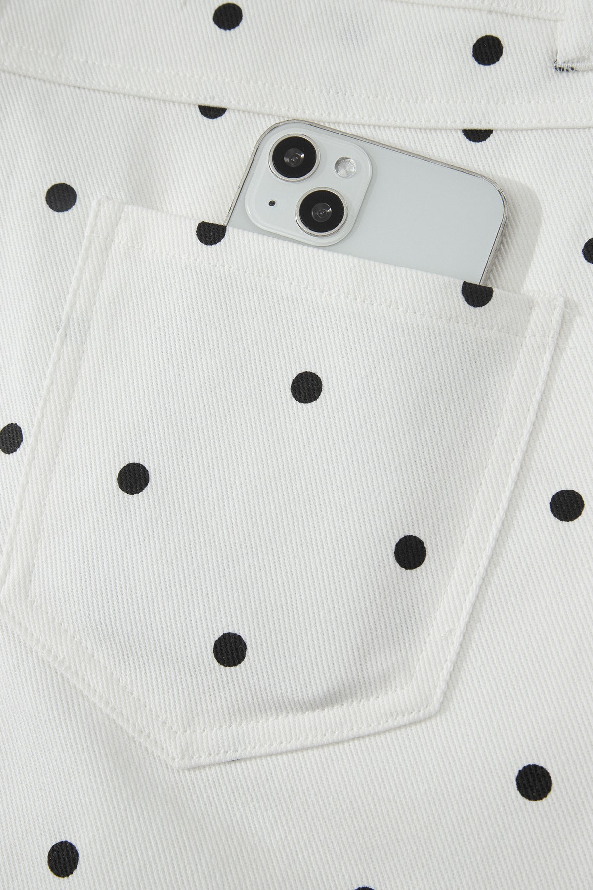 White Polka Dot Print Embroidered Scallop Hem Shorts