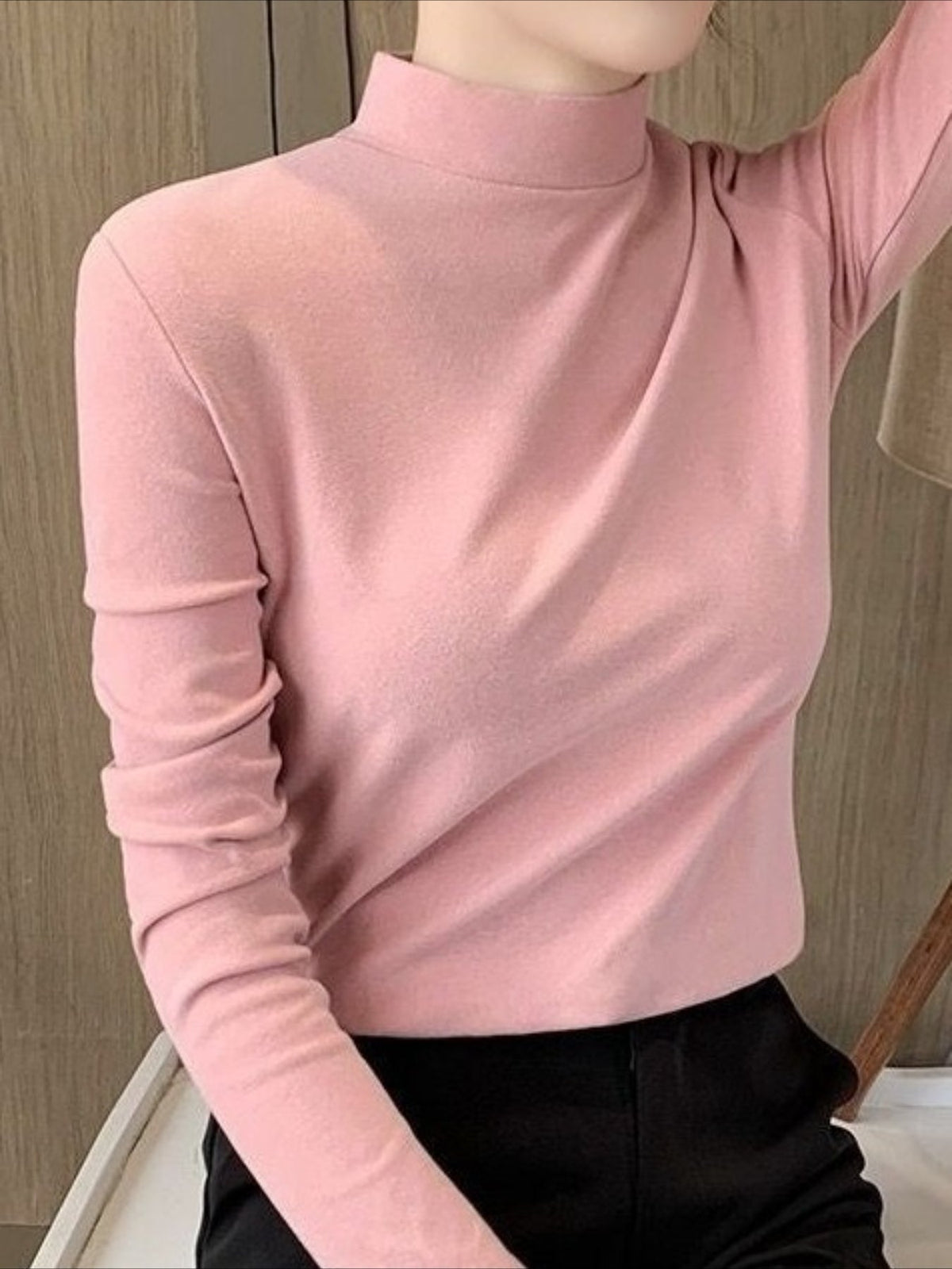 Casual Plain Half Turtleneck Skinny Soft Clouds T-shirt