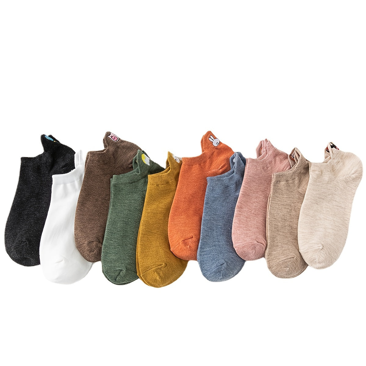 3/5/10 Pairs Cartoon Pattern Socks, Cute Animal & Vegetable Embroidery Ankle Socks