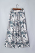 Brown Camouflage Print Contrast Lace-up Raw Edge Pocketed Loose Pants