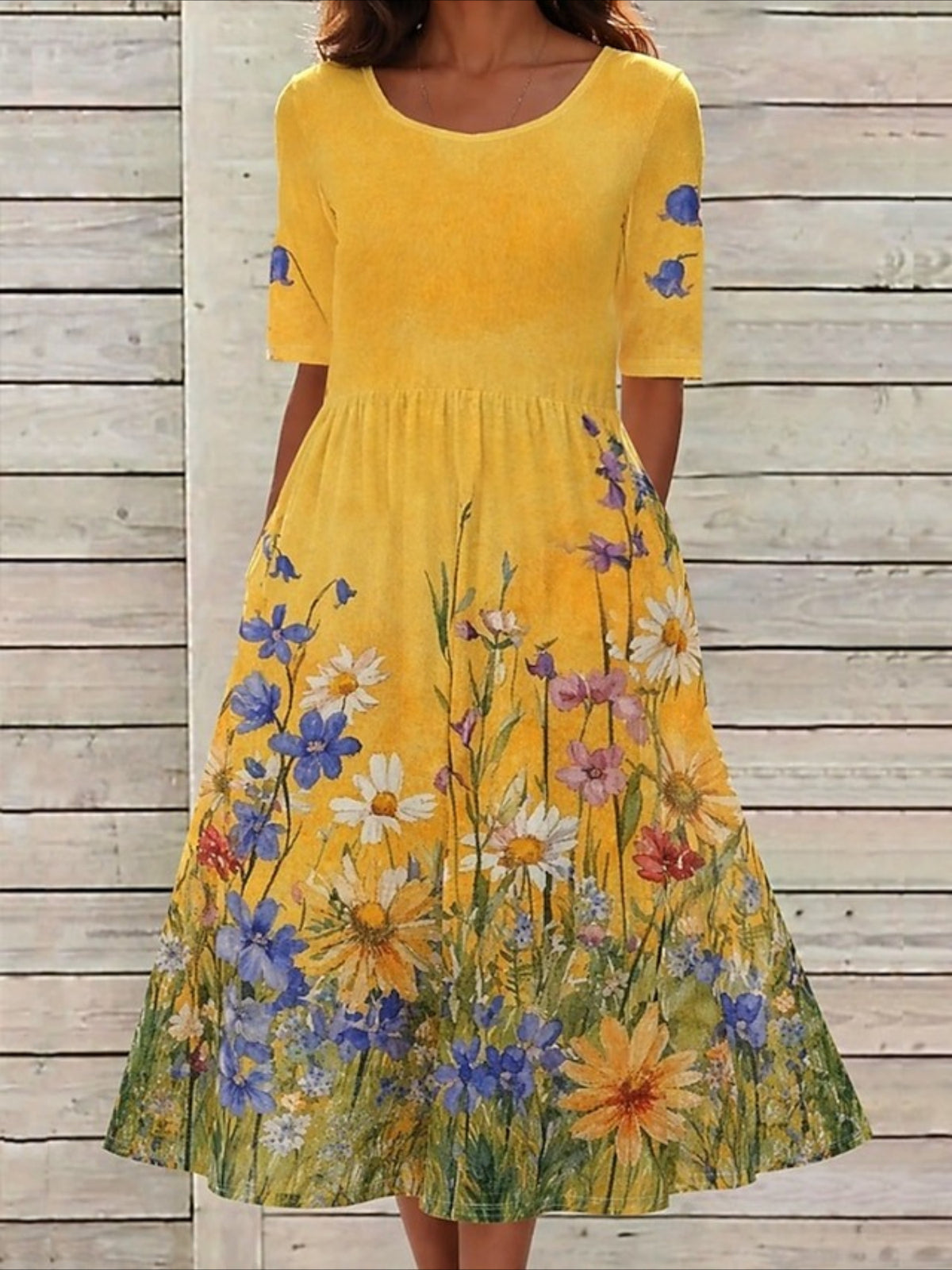 Floral Printed Crew Neck Short Sleeve Maxi Dress