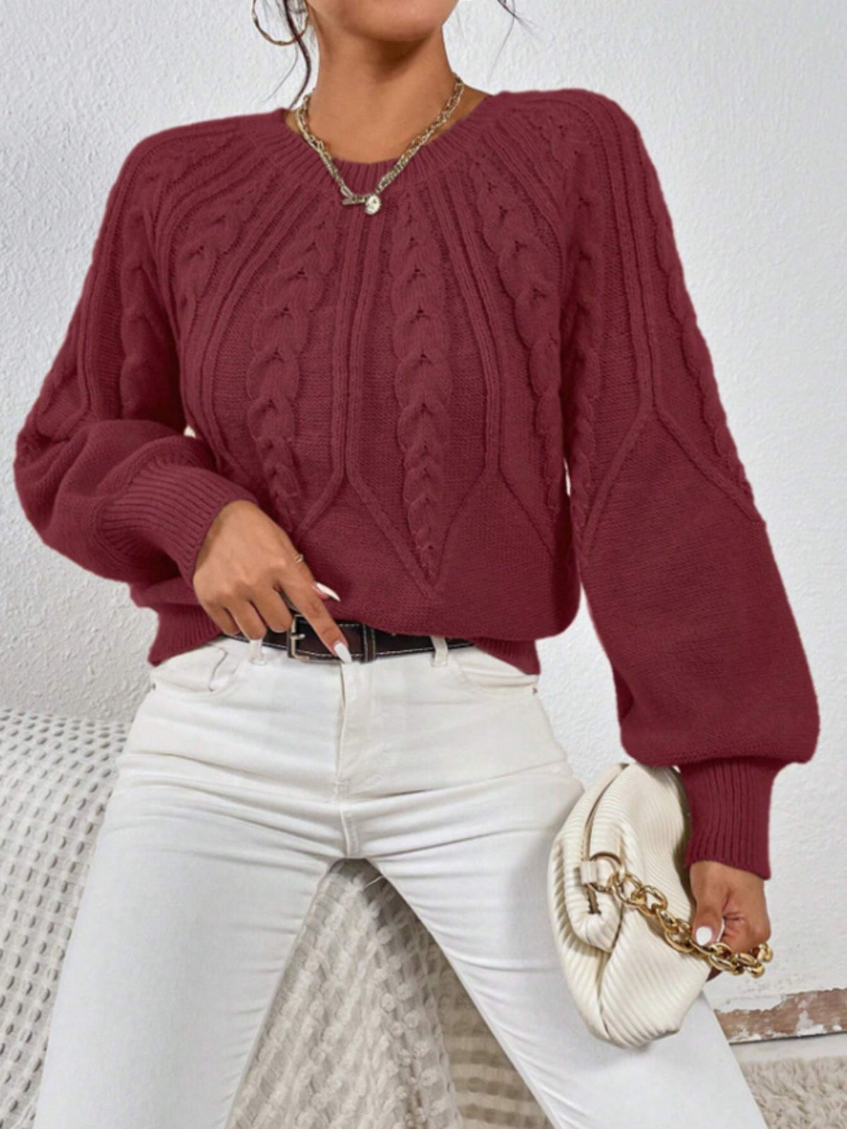 Casual Pullover Chic Knit Lantern Sleeves & Ruffle Detail Sweater