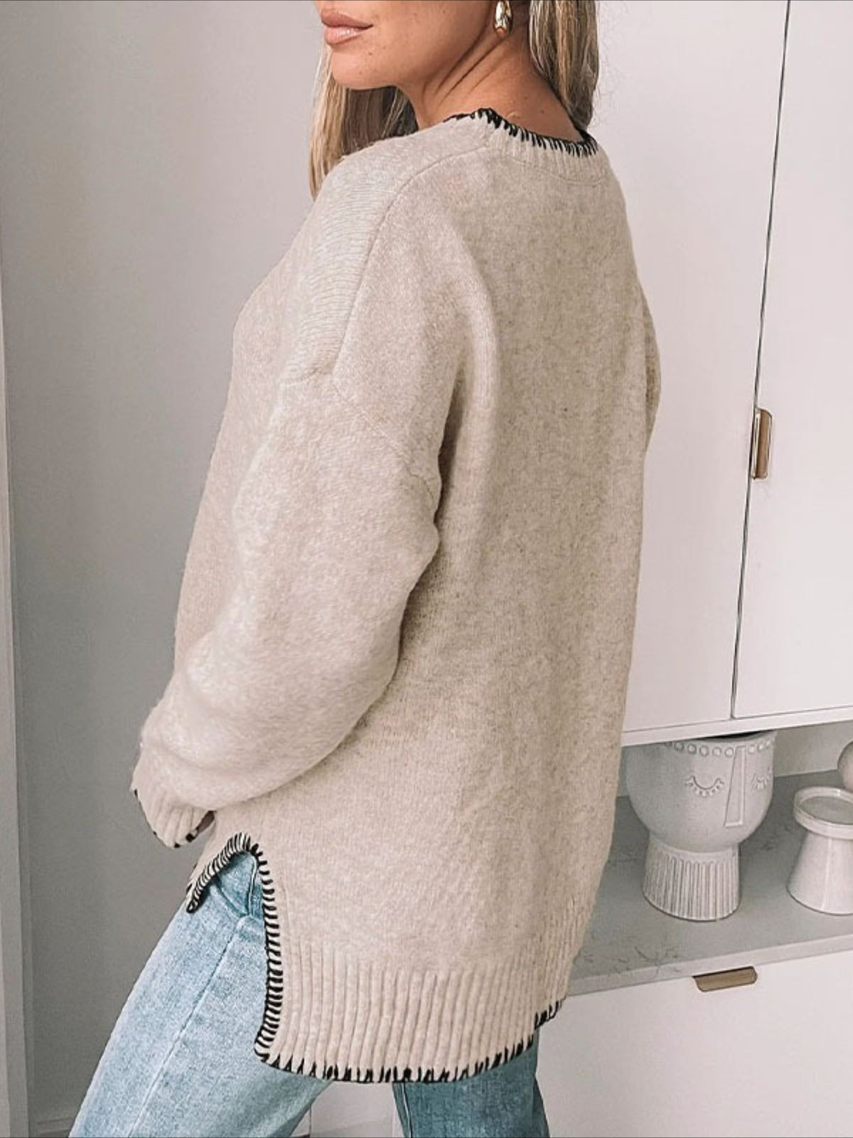 Solid Color Versatile Split-End Pullover Sweater