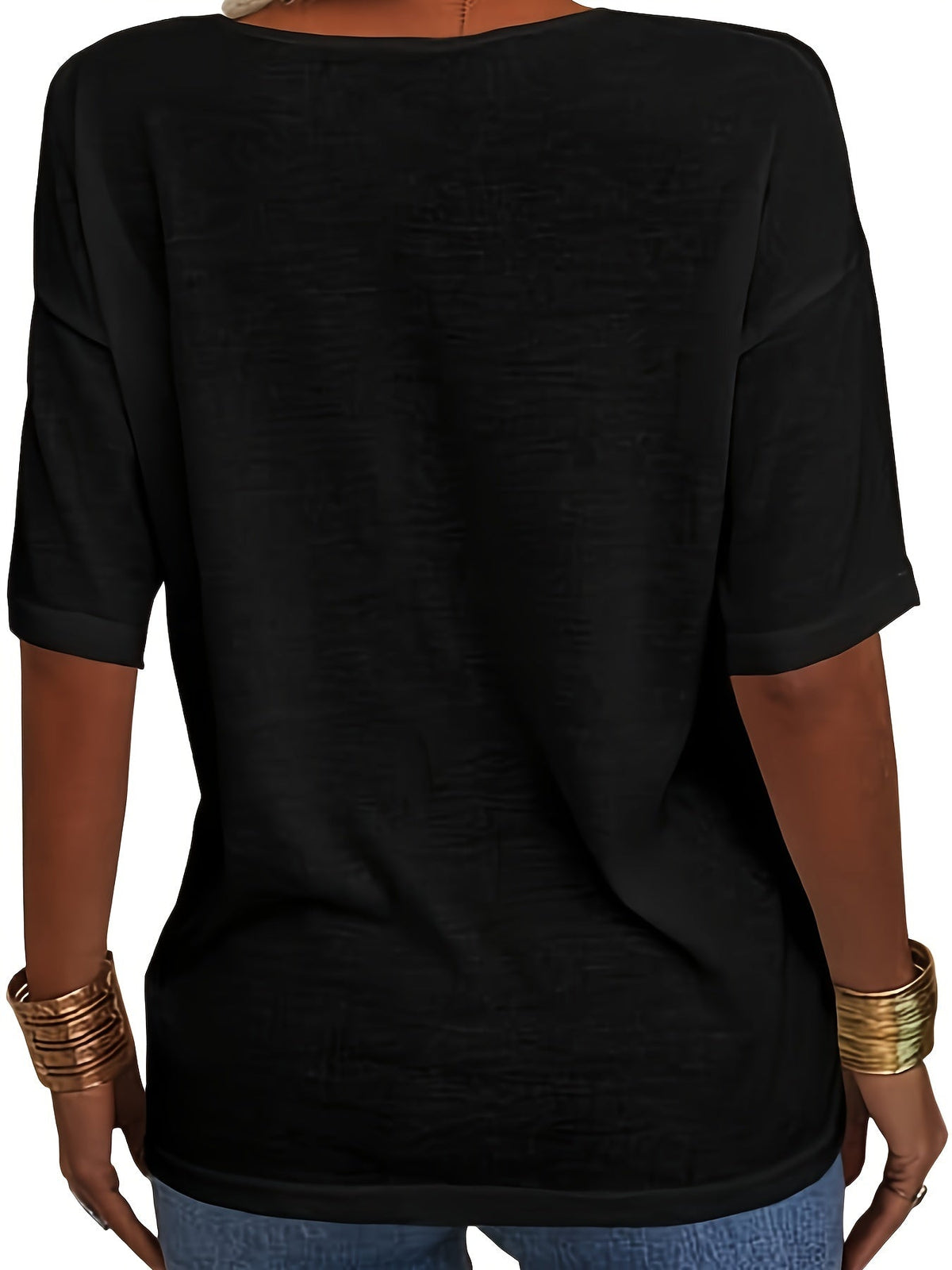 Solid Color V Neck T-shirt, Casual Short Sleeve T-Shirt