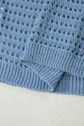 Myosotis Solid Color Hollow Out Knit Long Sleeve Crochet Sweater