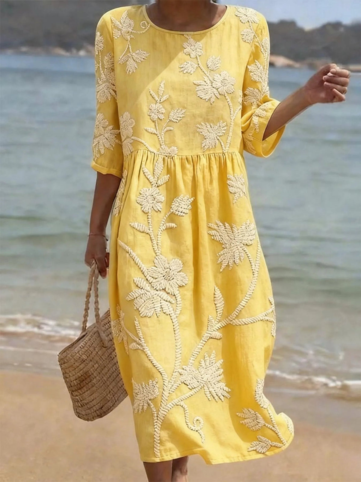 Casual Round Neck Mid Sleeve Printed Dress