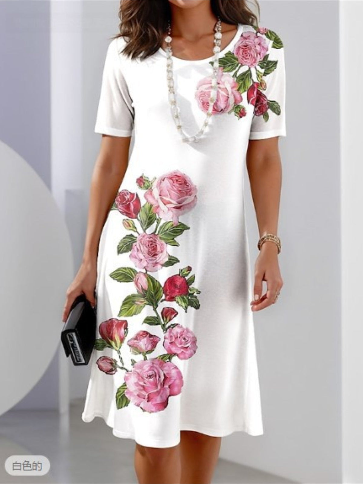 Print Crew Neck Casual Short Sleeve Dress