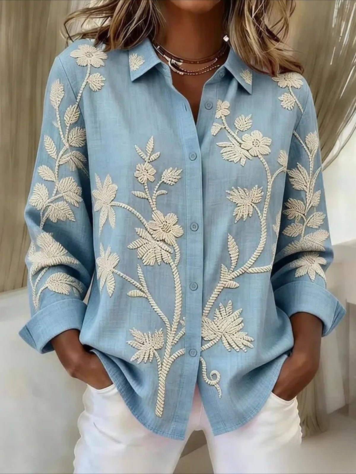 Shawl Collar Long Sleeve Regular Loose Shirt