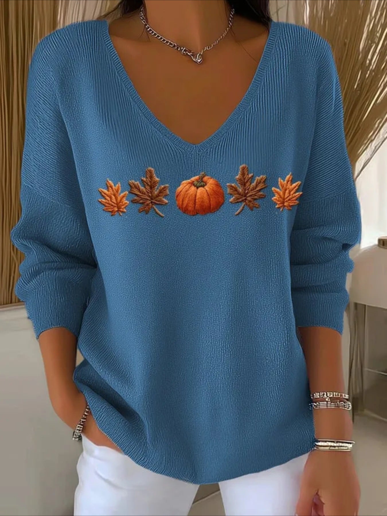 Women Floral Long Sleeve Comfy Casual Sweater Tee