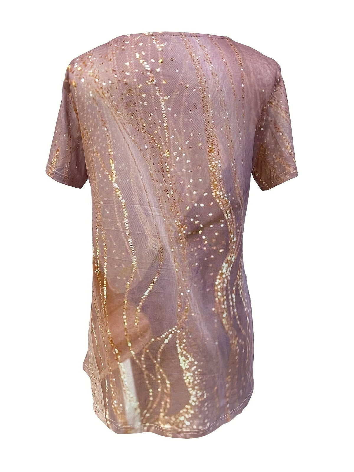 Casual T-shirt, Women's Allover Print Short Sleeve Round Neck Medium Stretch Tee