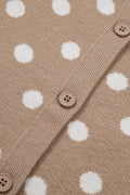 Dark Khaki Polka Dot Short Sleeve Button Down Sweater Cardigan