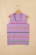 Purple Stripe Round Neck Knitted Sweater Tank