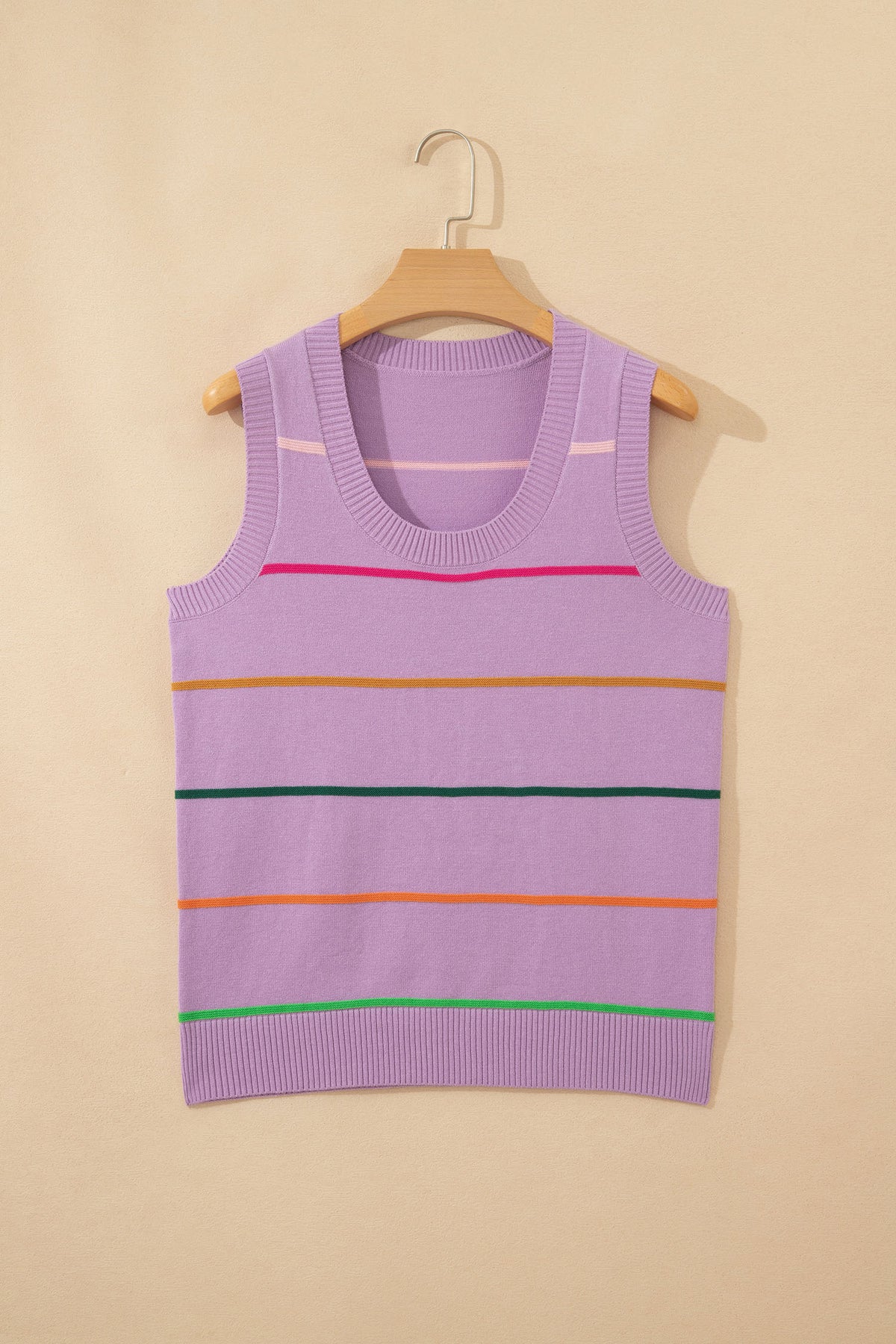 Purple Stripe Round Neck Knitted Sweater Tank