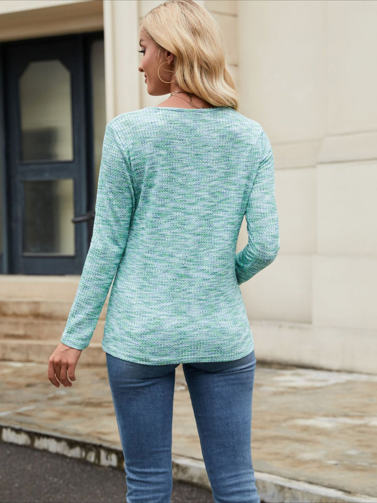 Elegant V-Neck Long Sleeve T-Shirt with Button Detail