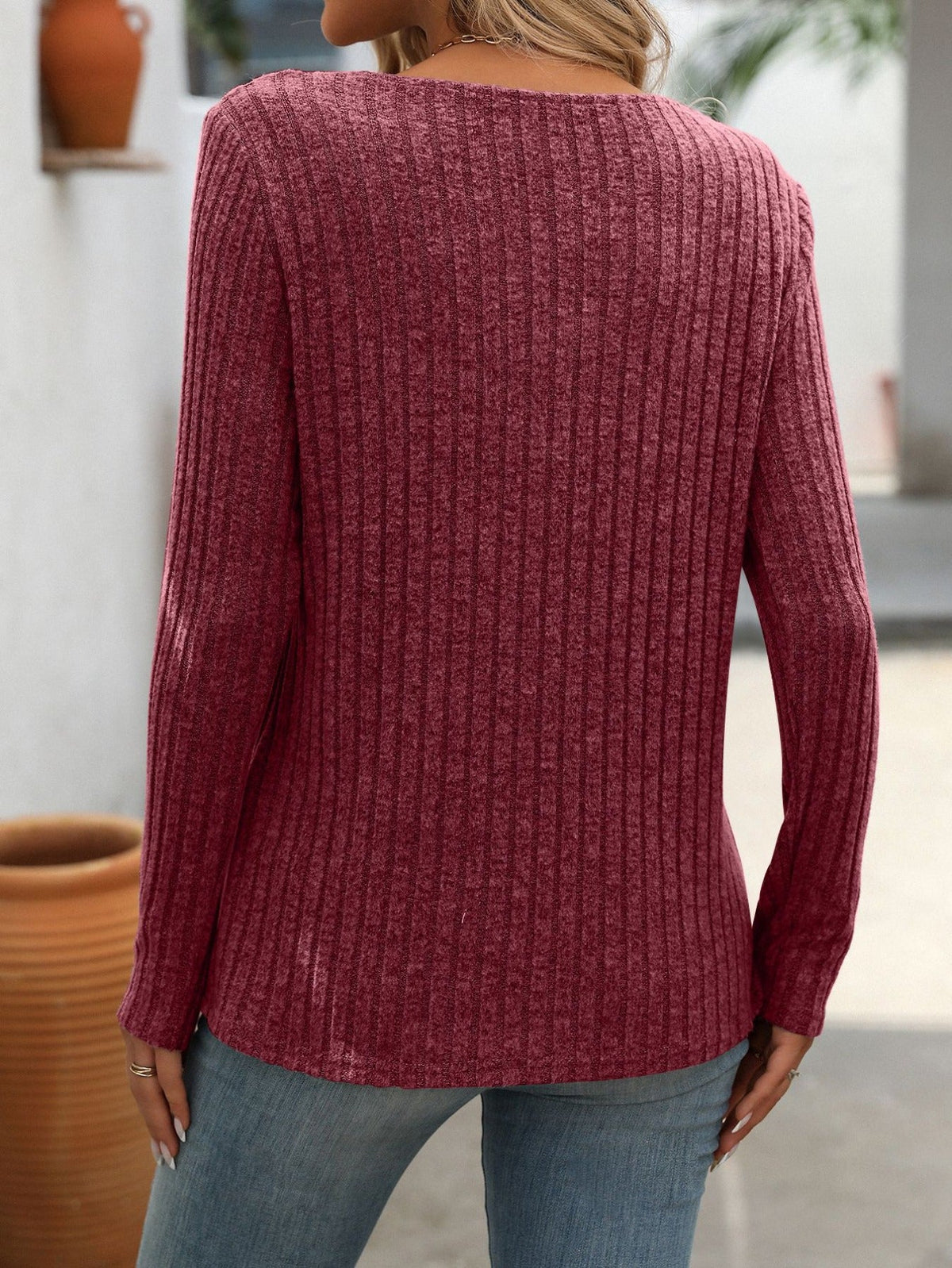 Plus Size Button Detail T-Shirt, Casual Long Sleeve Top