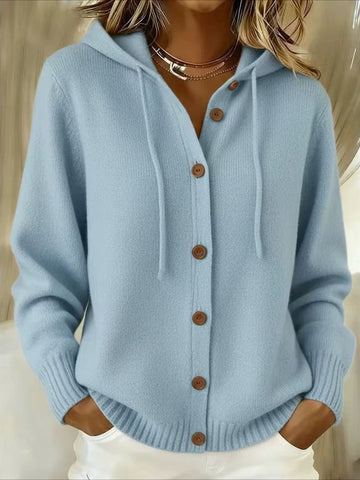 Solid Color Casual Hooded Cardigan Coat with Buttons
