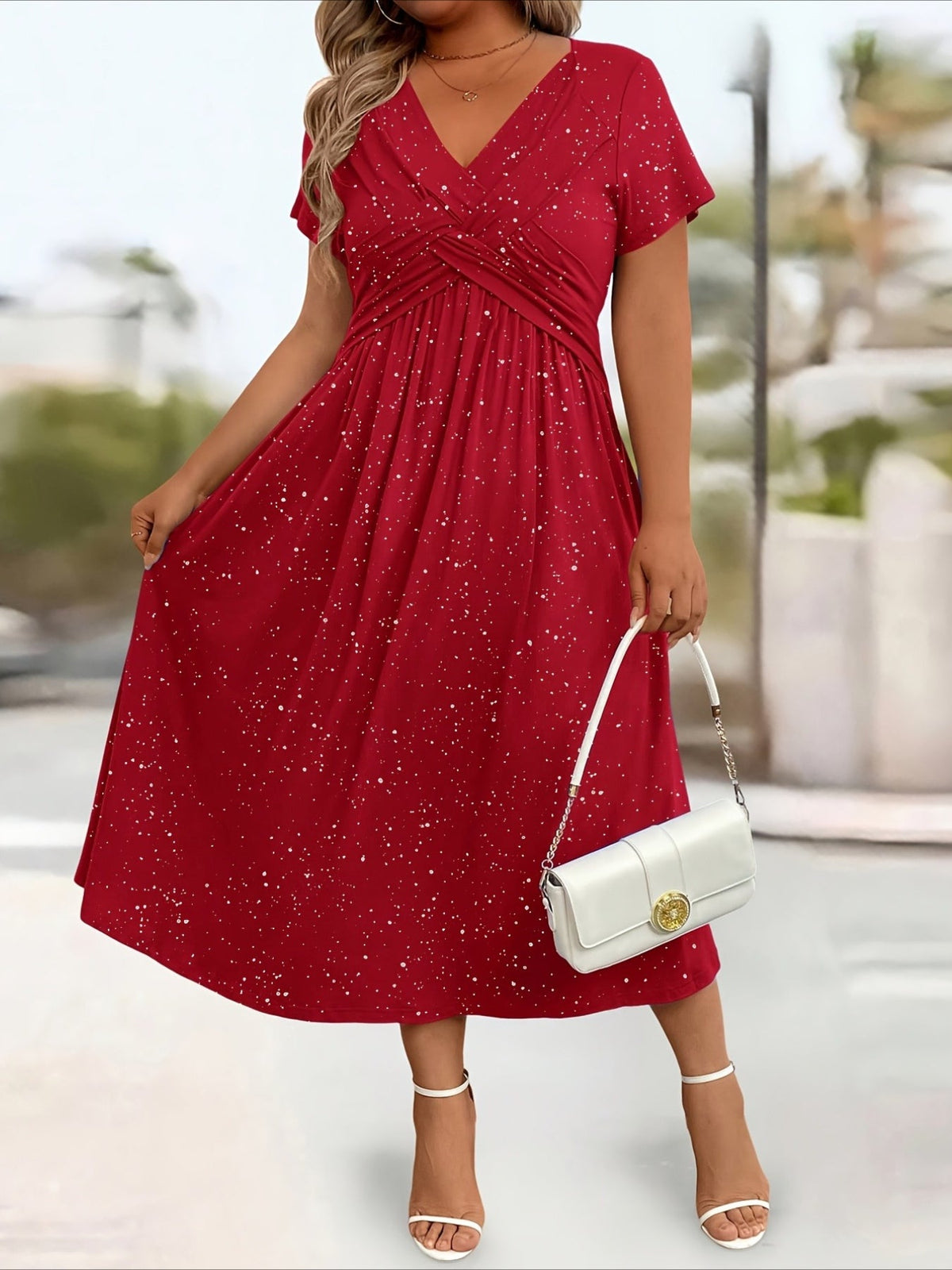 Elegant V-Neck Flattering Fit with Pocket Dress