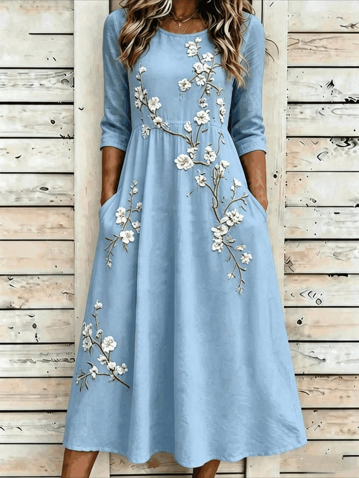 Printed Casual Round Neck Half Sleeve Mid Dress