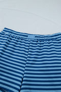 Blue Stripe Plus Size Dropped Shoulder Tee and Shorts Two-Piece Set