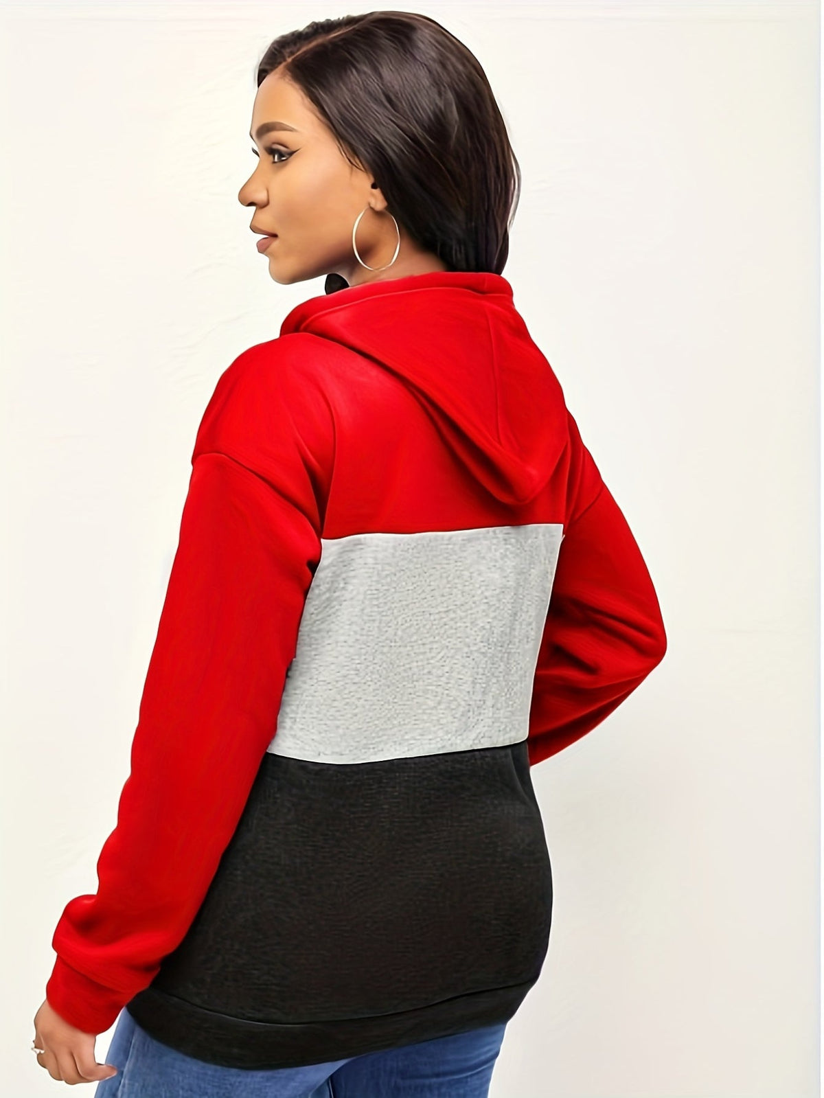 Color Block Button Drawstring Hoodie, Casual Long Sleeve Kangaroo Pocket Sweatshirt