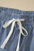 Blue Stripe Drawstring Elastic Waist Casual Denim Shorts