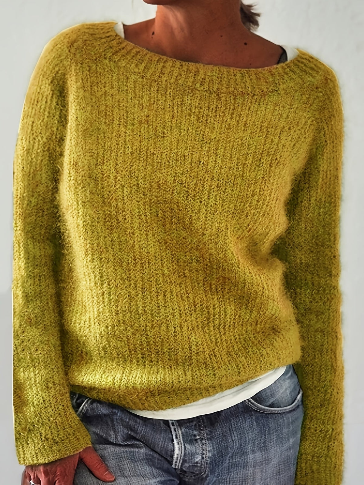 Solid Color Pullover Casual Long Sleeve Cozy Crew Neck Knit Sweater