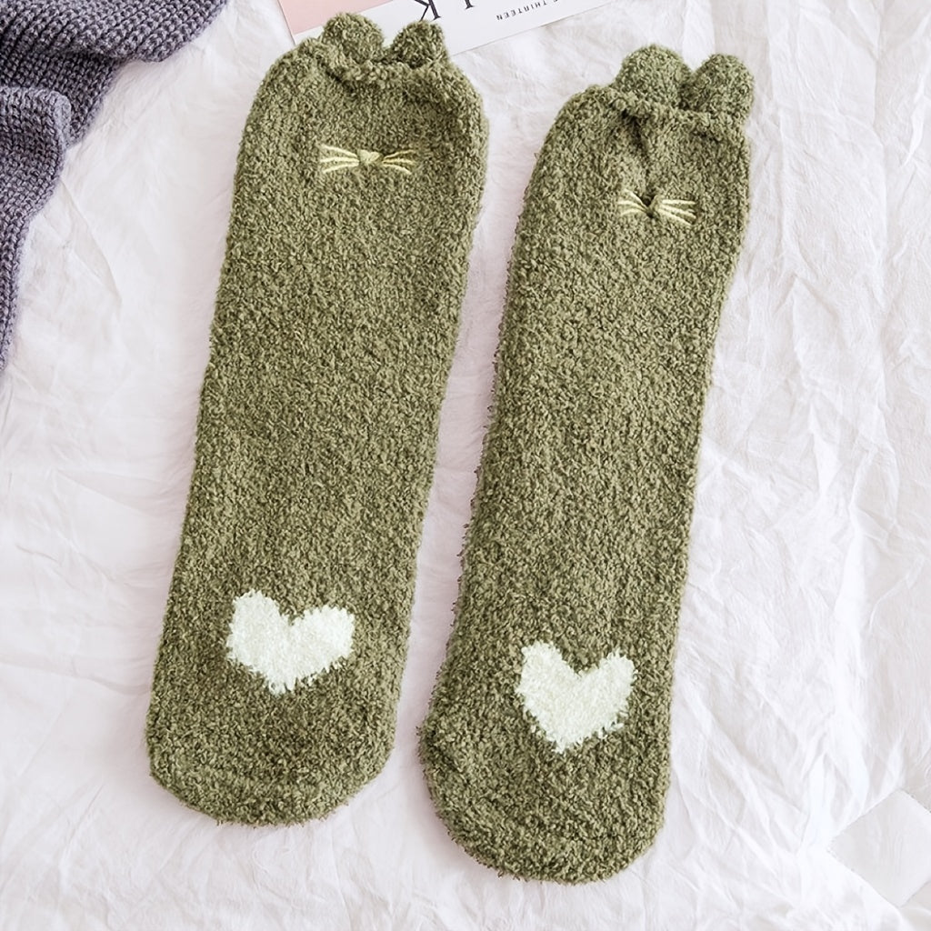 Warm & Fuzzy Cartoon Animal Socks, Crew Length Warm Coral Fleece Socks