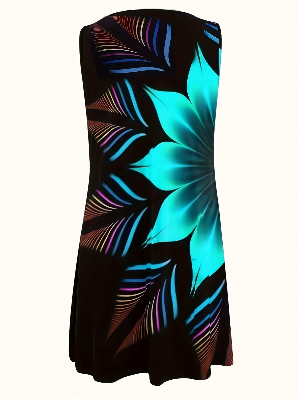 Floral Print Ring Decor Tank Dress, Casual Sleeveless Dress
