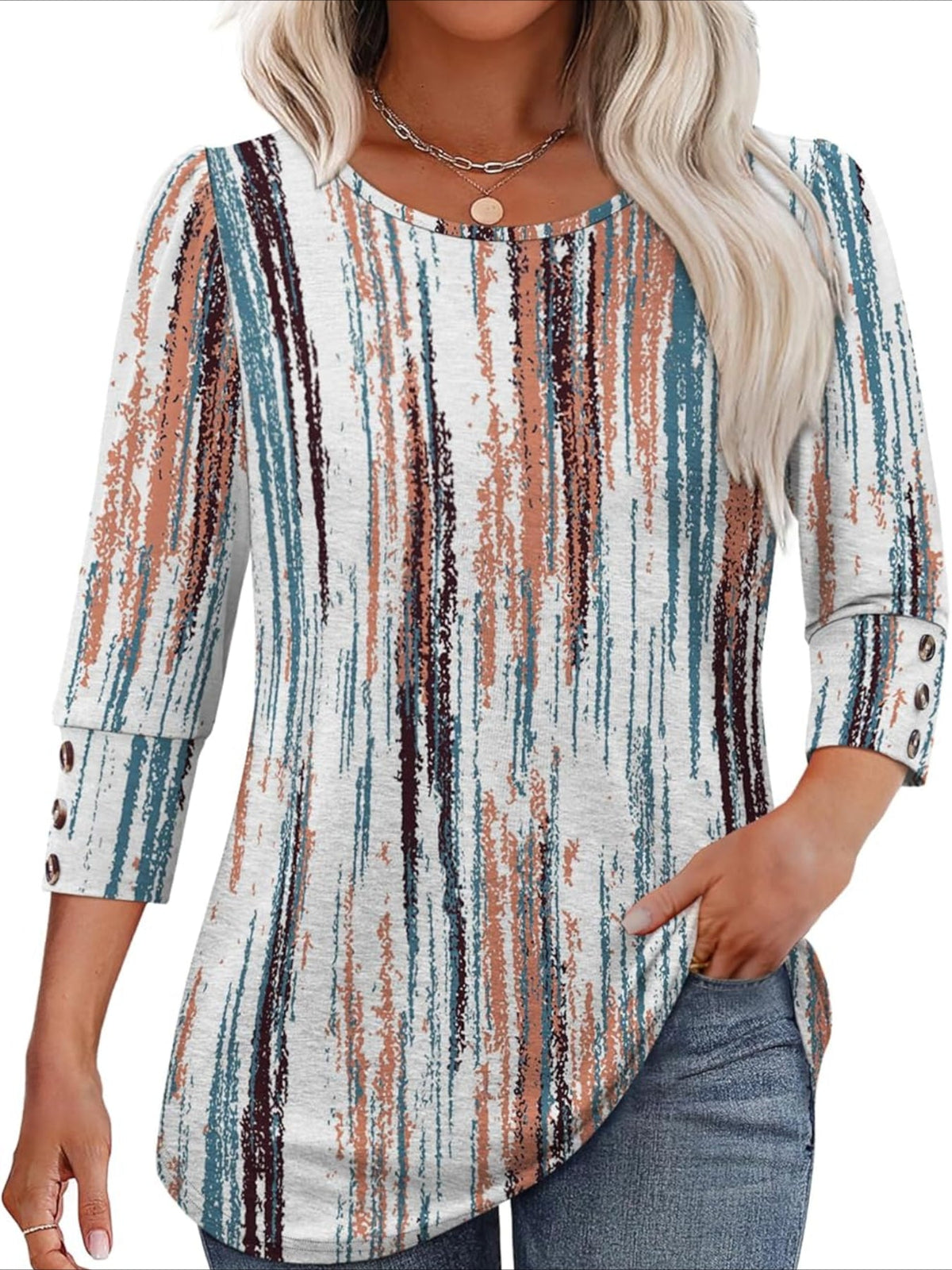 3/4 Sleeve with Buttons Dressy Casual Blouses