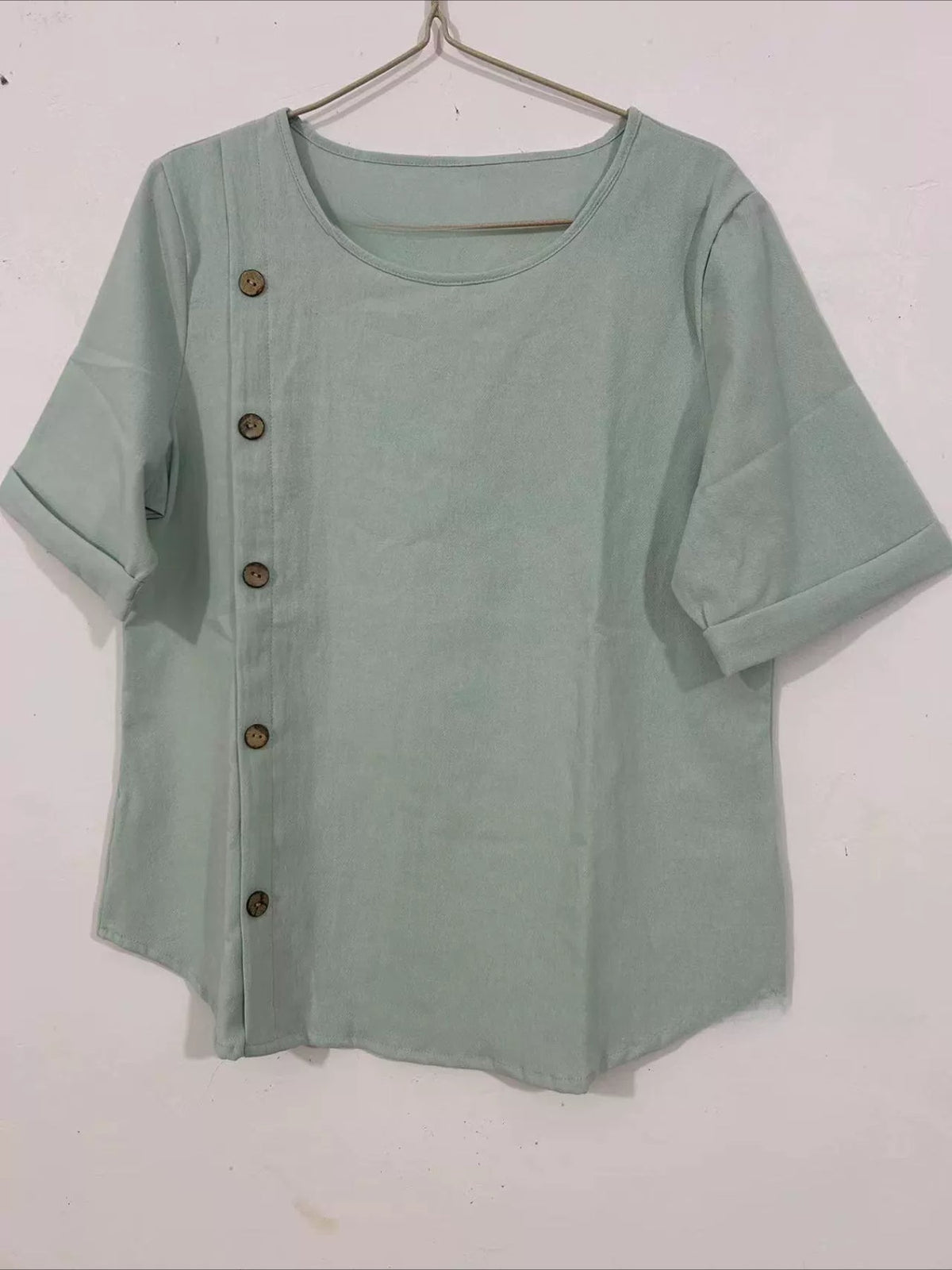Elegant Solid Color Casual Loose Fit Crew Neck Shirt