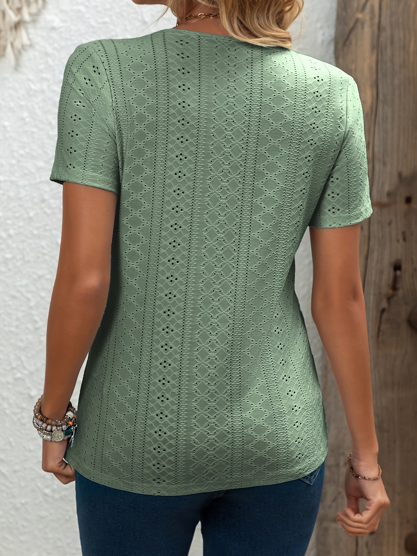 Elegant V-Neck Short Sleeve T-Shirt with Decorative Buttons