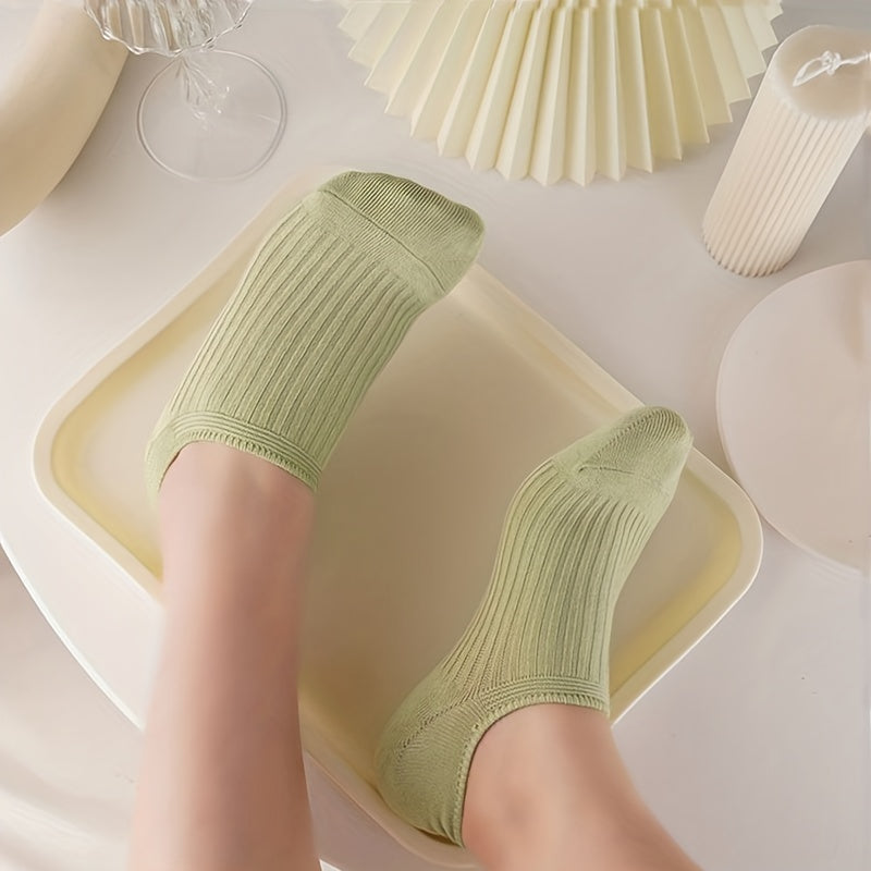 5/10 Pairs Colorful Ribbed Short Socks, Comfy & Breathable Elastic Ankle Socks