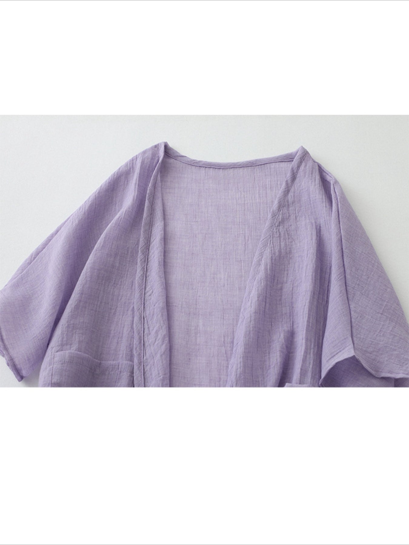 Long Loose Fit Casual Front Opening Short Sleeved and Linen Cover Lightweight and Linen Cardigan