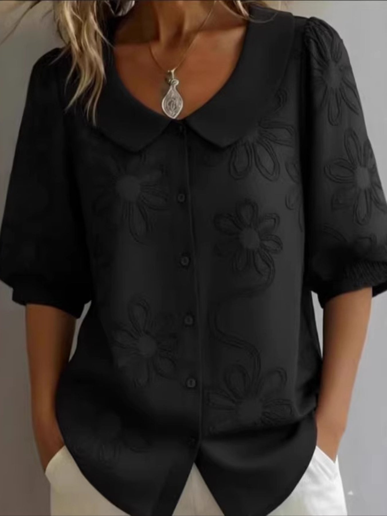 Crew Neck Short Sleeve Embroidery Patterns Regular Loose Shirt