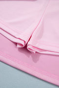 Pink Solid Color Sleeveless Zipper Tank and Skort Set