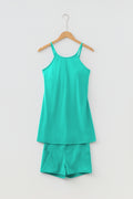 Sea Green Solid Color Tunic Tank Dress Athletic Shorts Two Piece Set