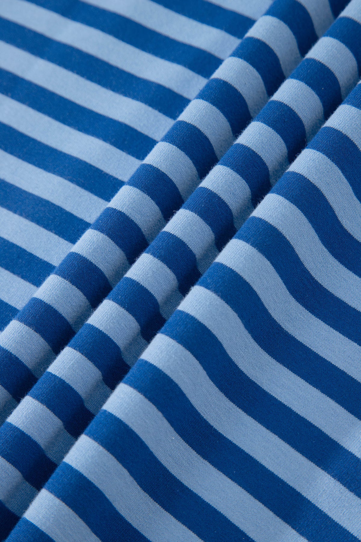 Blue Stripe Striped Ribbed Cotton Two-Piece Short Set with Chest Patch Detail