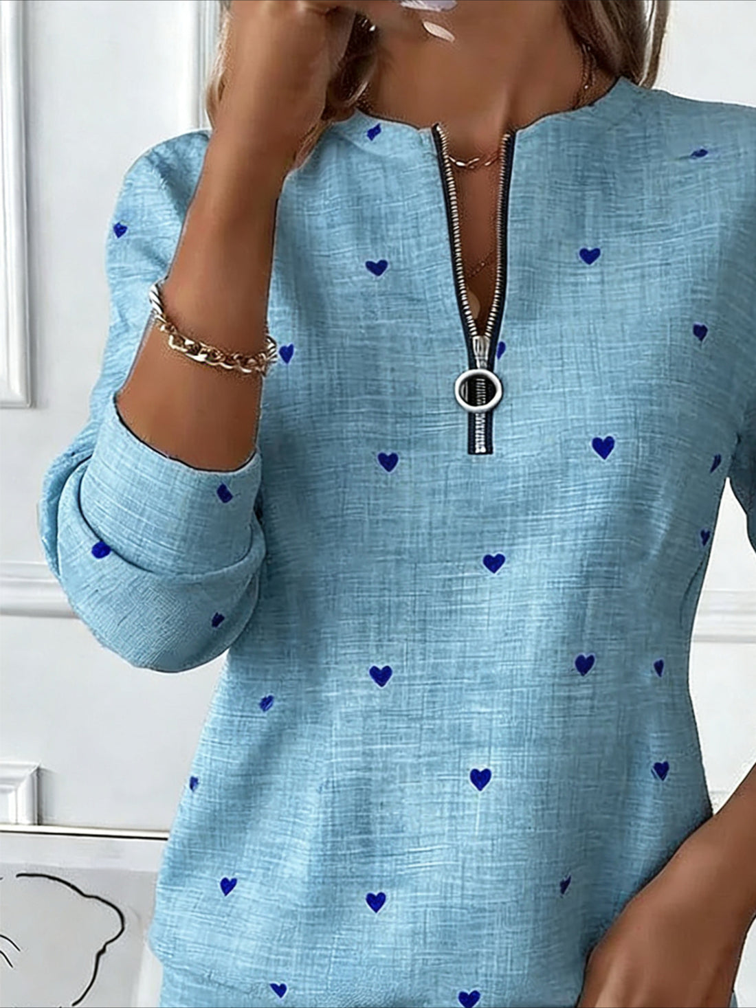 Love Print Long Sleeve Center Front Zip Sweatshirt