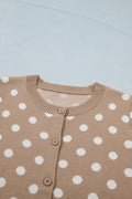 Dark Khaki Polka Dot Short Sleeve Button Down Sweater Cardigan