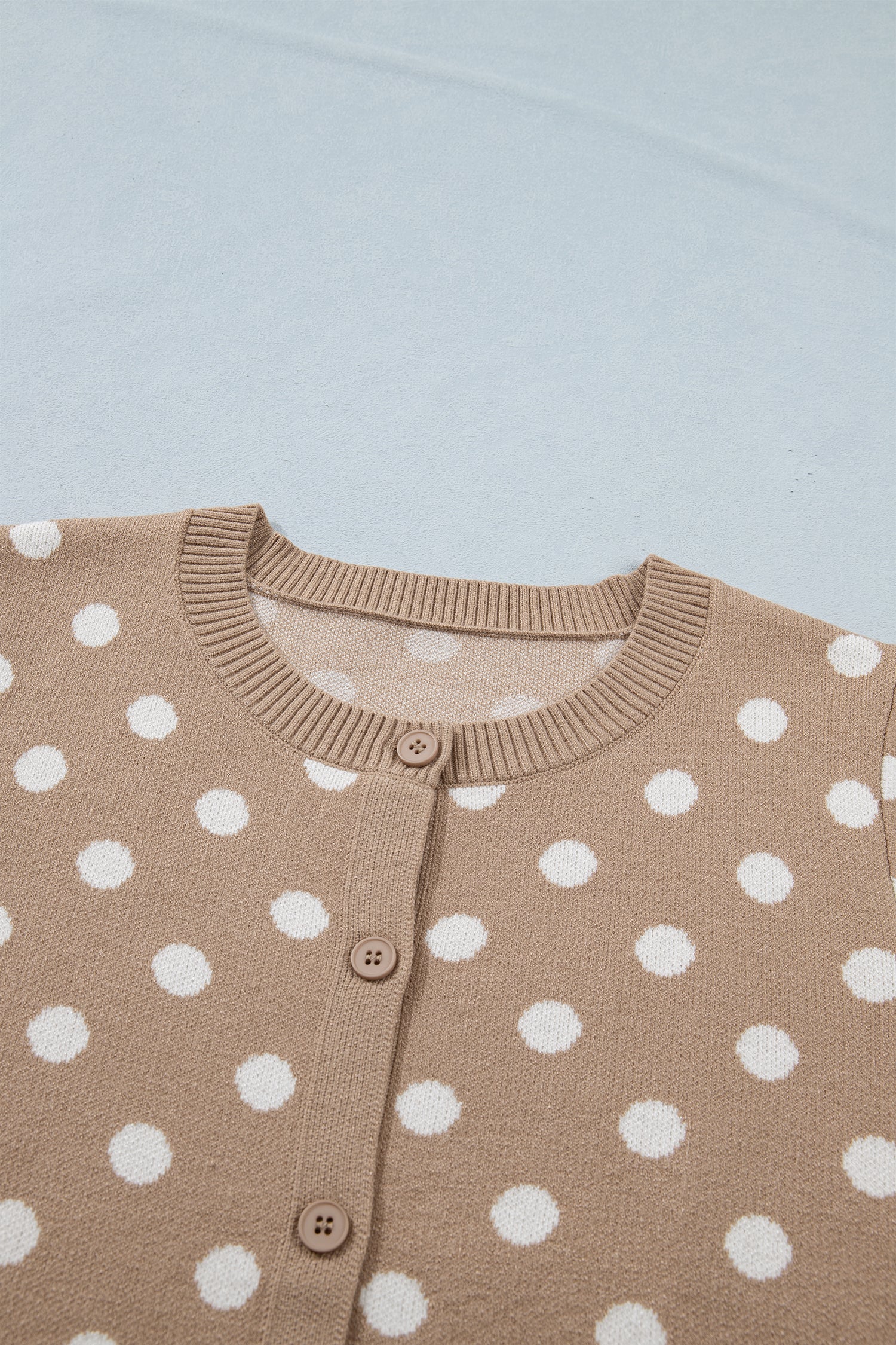 Dark Khaki Polka Dot Short Sleeve Button Down Sweater Cardigan