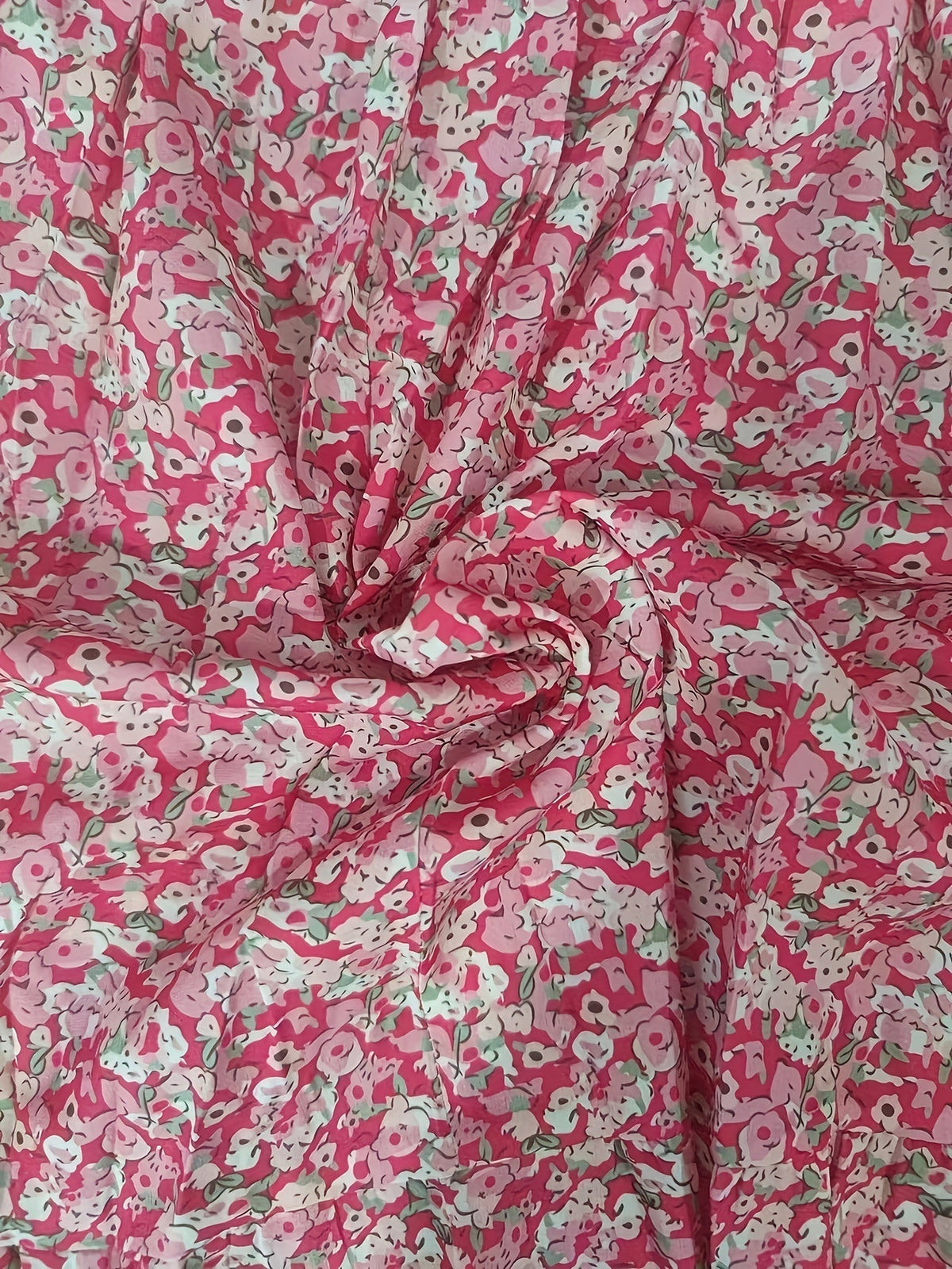Ditsy Floral Print Dress, Casual V Neck Layered Ruffle Trim Dress With Buttons