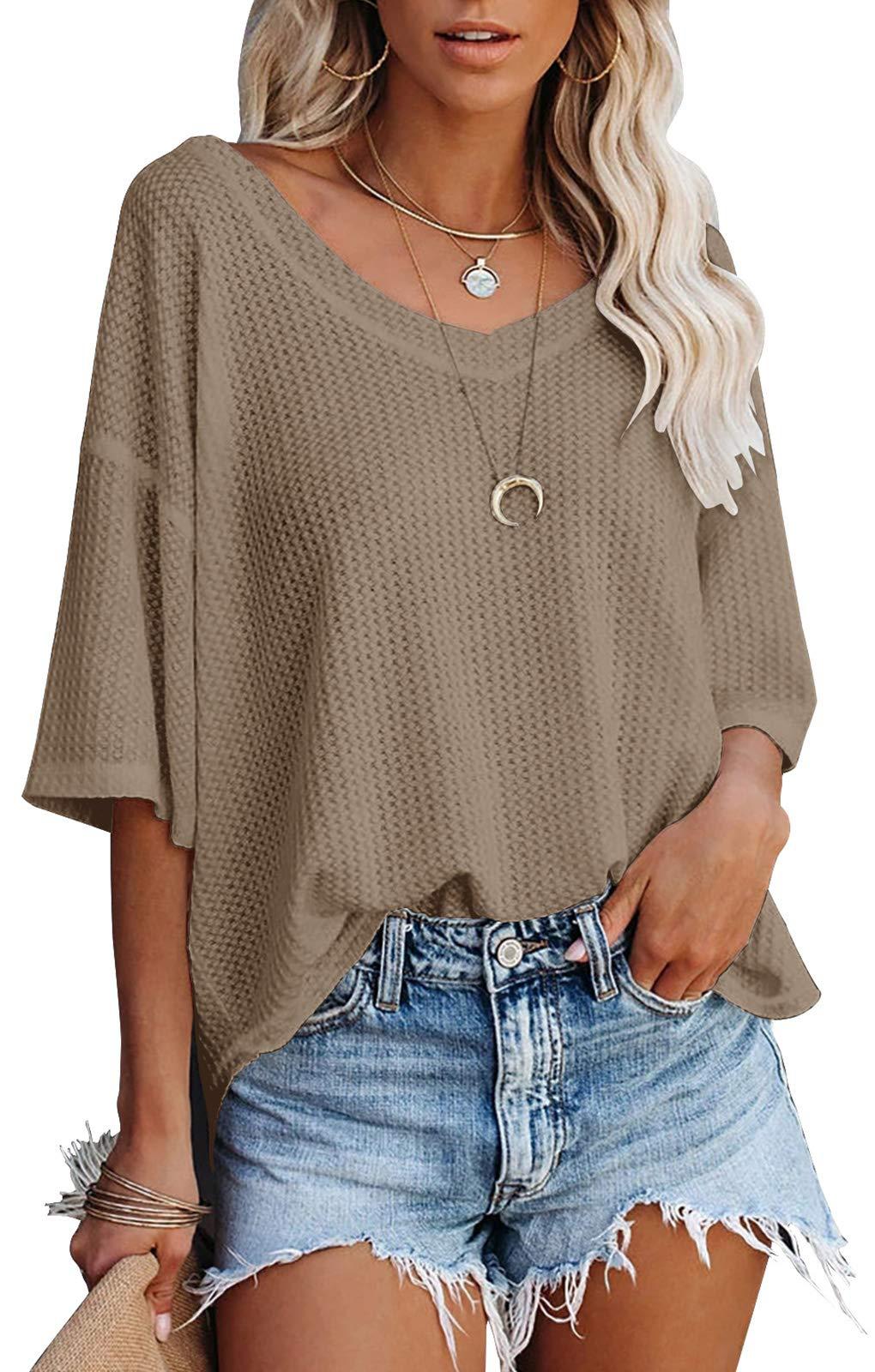 Solid Elegant V Neck T-Shirt, Drop Shoulder Casual Top