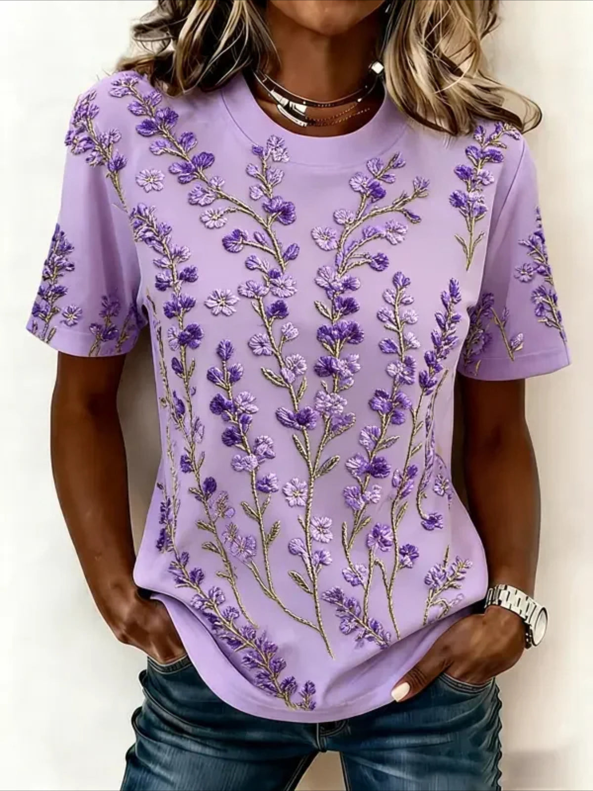 Flower Casual Pattern Crew Neck Short Sleeve T-shirt