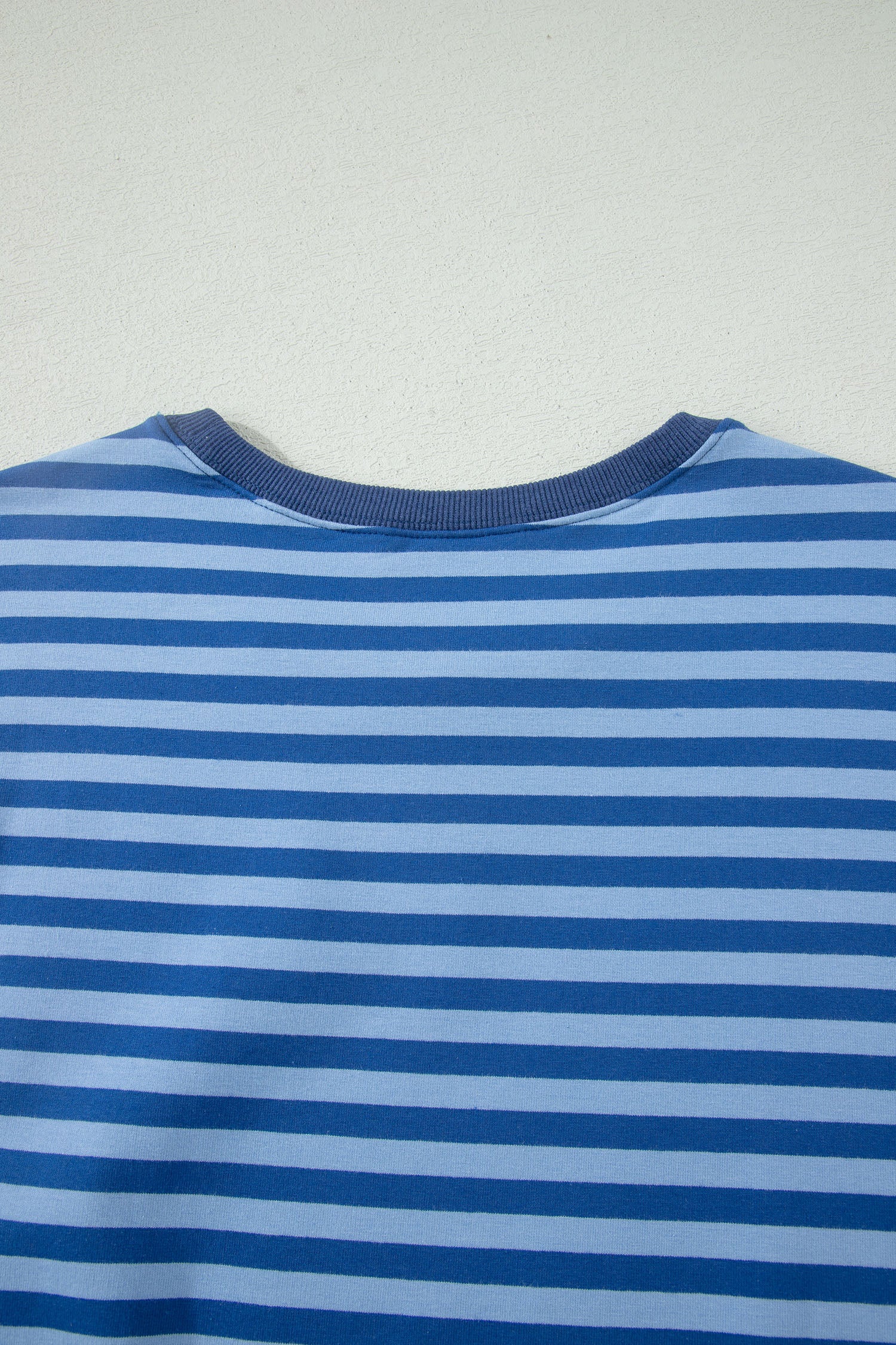 Blue Stripe Striped Ribbed Cotton Two-Piece Short Set with Chest Patch Detail